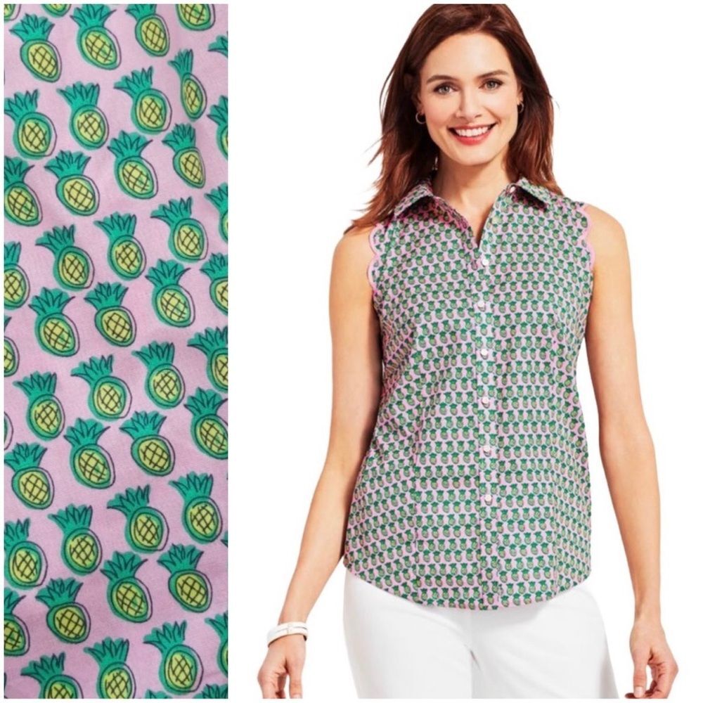 Talbots Scallop Shirt in Dancing Pineapple Print - Size 8